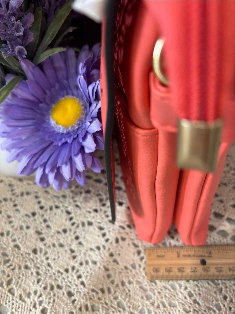 Coral Laser-Cut Crossbody Bag with Adjustable Strap